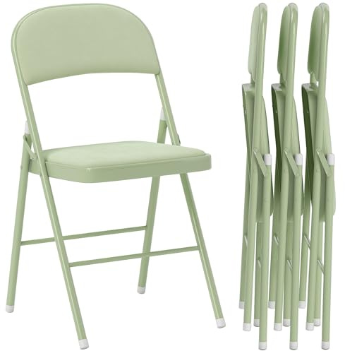 HOMCOM Lot de 4 chaises Pliantes chaises de Salle à Manger Portables intérieur avec assises et dossiers rembourrés en Velours et Cadre en Acier, Charge jusqu'à 120kg, Vert