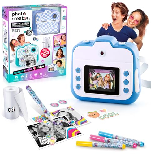 Canal Toys - Photo Creator - Fotocamera con stampa istantanea blu per bambini 8 anni+ - Selfie e videocamera - Stampa senza inchiostro su carta termica - Idea regalo - CLK 057