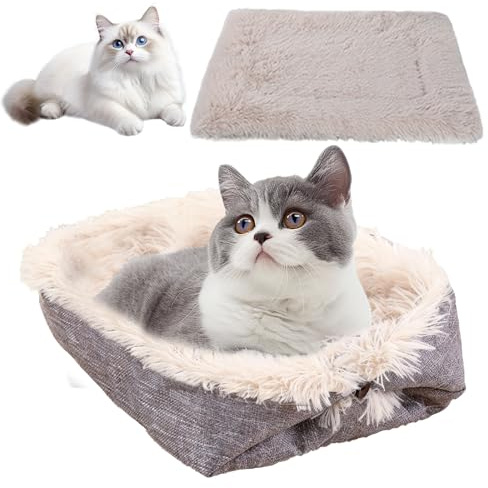 Calenxy Cat Bed 2 in 1 Fluffy Cat Cushion Plush Soft Cat Cushion Washable Sleeping Place Cat Sofa Pet Bed Dog Bed Cat Blanket Plush Pet Bed for Cats and Small Dogs
