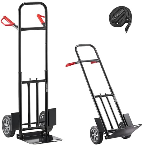 VEVOR Carretilla de Mano Móvil, Carga 272,1 kg, Portátil, Acero de Aleación, con Ruedas, Asa Telescópica y Correa de Amarre, para Uso en Casa, Oficina, Almacén y Supermercado, 48 x 46 x 120 cm