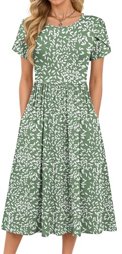 MOLERANI Women Summer Dresses Round Neck A-line Sundress Flyleaf Olive M