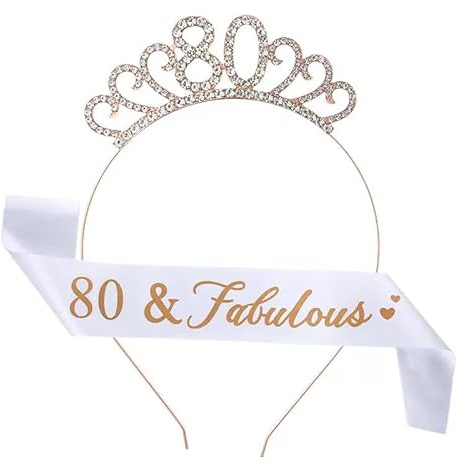 MHDAMAI Couronne Anniversaire Ans,Bandeau Anniversaire Tiara Cristal Couronne Bandeau 80th Anniversaire Fille Sash Anniversaire pour Couronne de Mariée Proms de Mariage Concours Princesse Parties