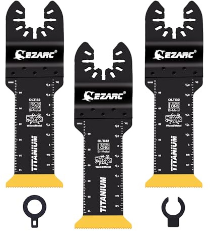 EZARC 3-delad titan förlängd oscillationsmultitool sågblad | Extra lång räckvidd, jämnt snitt, dyksnitt i trånga utrymmen, för metall, tränaglar och skruvar