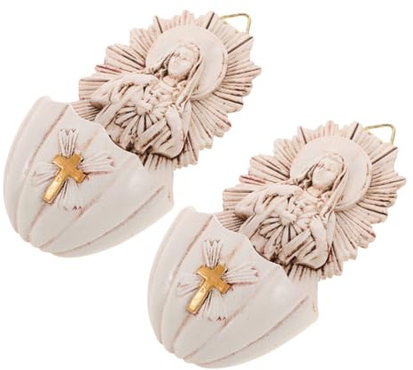 TOYANDONA 2pcs Catholic Holy Water Font Wall Hanging Decoration Resin 6.5×4×12cm Religious Ornament for Home Chapel Entrance Gift for First Communion and Confirmation