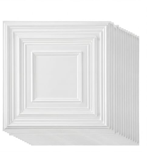 Nuanchu 30 Pcs Drop Ceiling Tiles 12x12 Inch, Glue up PVC Wall Panels,White
