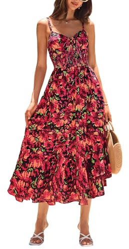 GRACE KARIN Women's Summer Dresses Floral Spaghetti Straps A-line Maxi Dresses for Women UK Boho Beach Holiday