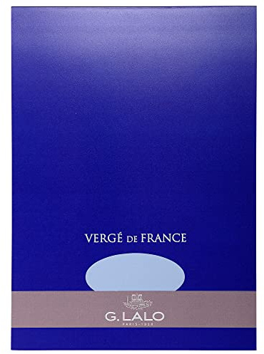 Lalo 12702L - Verge De France Pad of 50 Plain Laid Sheets 21x29,7 cm 100g, Laid de France, Blue. Clean Cut. Front Cover with Foiled Silver Finish. Refined A4