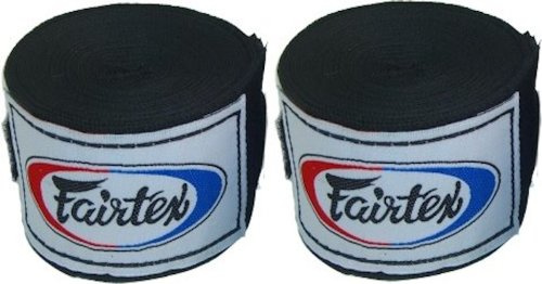 Fairtex Muay Thai – algodón elástico Handwraps HW2 180 Full Longitud Mano Wraps para todos los deportes Muay Thai Kick Boxing MMA K1 Karate Judo Kung Fu diseño azul rojo blanco Bleach morado rosa, Negro