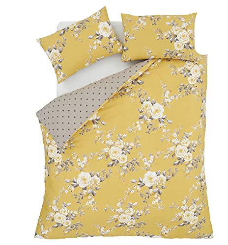 Catherine Lansfield Canterbury Floral Reversible Quilted 220x230cm Bedspread Ochre