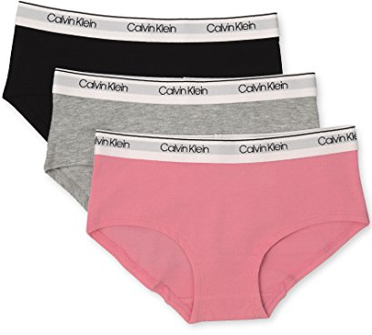 Calvin Klein Kids Girls' Modern Cotton Hipster Underwear 3-Pack, Sachet Pink/Heather Grey/Black, X-Large