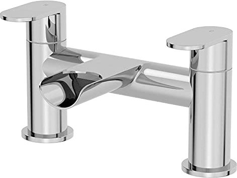 Architeckt® Edsberg Bathroom Waterfall Bath Filler Mixer Tap Deck Mounted Round Twin Lever Handle for Bathtub Modern, Chrome