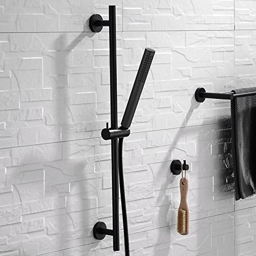 ENKI ES022 Riser Rail Kit, Black, Adjustable | Anti-Limescale Nozzles, Easy Install, Fittings Included, Stainless Steel, Adjustable Height, Shower Head & Hose, Bathroom