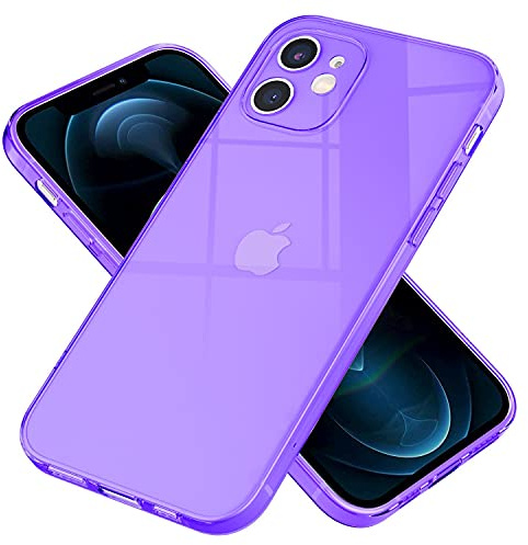 NALIA Neon Silikonhülle für iPhone 12 Mini - Knallige Signal-Farbe & Linsenschutz - Vibe (Transparentes Case) - Marke aus Berlin, Farbe:Lila