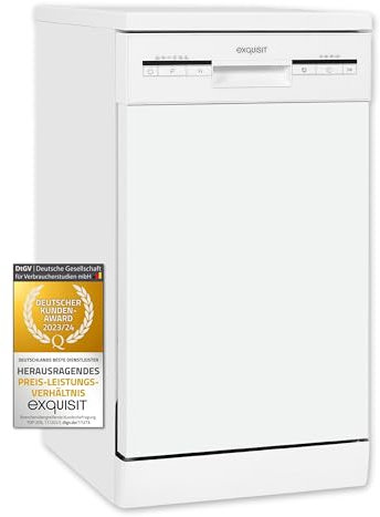 Exquisit Geschirrspüler GSP9109-030E weiss | Geschirrspüler 45 cm unterbaufähig und freistehend | 9 Maßgedecke | LED | Spülmaschine 45 cm freistehend