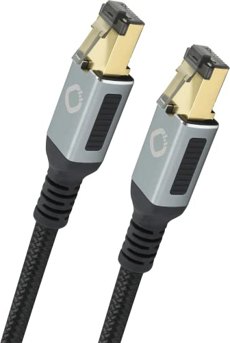 OEHLBACH Stream Primus - State of The Art - High End CAT 8.1 Streaming Netzwerkkabel 40 Gbits RJ45 3-Fach Schirmung Gewebemantel Twisted Pair - SPOFC Kupfer - 50cm
