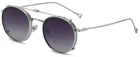 kachawoo Lunettes de Soleil Rondes Polarisées Homme UV400 Monture Métallique Lunettes à Clipser Femmes Verres Flip Up