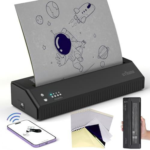 STIGMA Bluetooth Termocopiadora Tattoo Portatil Mini Impresora de Tatuajes 2500mAh con 10 Piezas Papel de Transferencia, Copiadora de Tatuaje 2023 Actualizado MHT-P8008