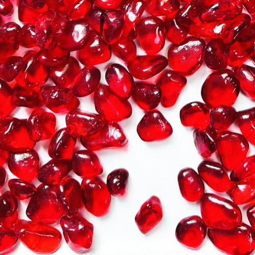Pierres rouges en verre pour aquarium - 0,4 kg - Galets en verre de mer pour décoration d'aquarium, gravier, pierres précieuses en verre, perles de sable pour remplissage de vase, poissons et tortues