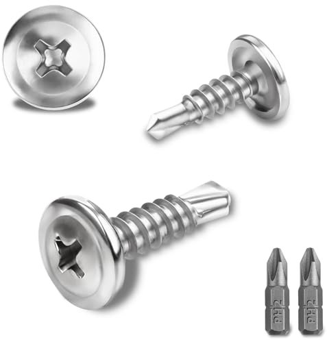150 Pcs Viti Autofilettanti per Metallo 410 Acciai Inossidabili 4.2x13MM Viti Autoperforanti per Metallo a Testa Larga Bombata Croce Viti Autoforanti Dotato 2 Punte per Trapano (Argento)
