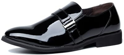 Mocassins pour homme en cuir verni à lacets, chaussures habillées pour affaires, mariées, Noir , 46 EU