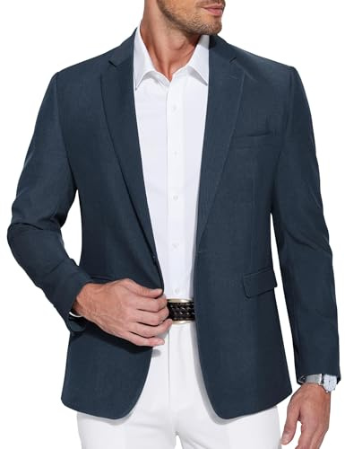 COOFANDY Chaqueta Deportiva para Hombre de Traje de Ocio y Negocios Con Solapas de Muesca - Traje de Boda Moderno Azul Oscuro M