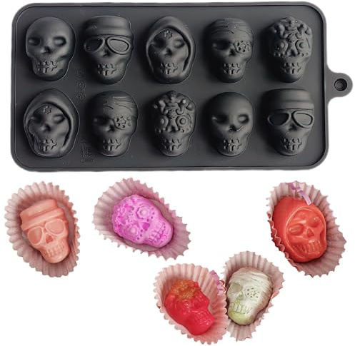 Syiyunran dödskalle silikon isbitsform – 4,5 cm, färg svart iskugelform 22 x 11 cm, 6 fack, dödskallar kub form lämplig för whiskyjuice öl kaffe drycker