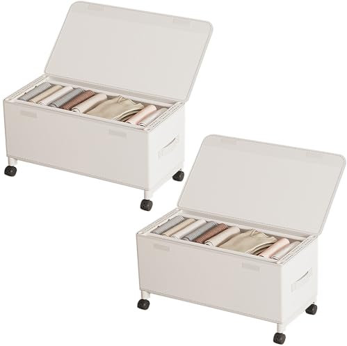 ACESOME 2 cassettiera sotto il letto con ruote, scatola portaoggetti pieghevole sotto il letto, con coperchio, telaio in metallo, organizer per vestiti, scarpe (bianco)