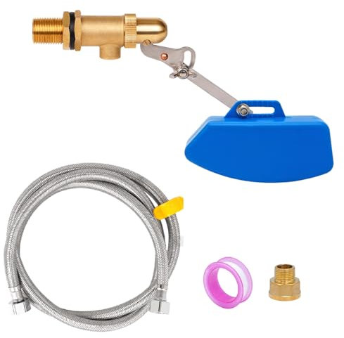 MUYIRTED Vanne À Flotteur En Laiton 1/2, Avec Conduite D’Eau En Métal De 150 Cm, Vanne De Remplissage Pour Réservoir, Piscine, Abreuvoir Chien, Bleu, Régulateur De Niveau D’Eau
