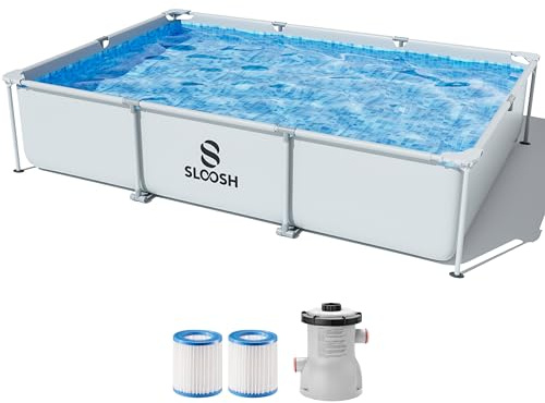 SLOOSH Rectangular Above Ground Pool - 10ft x 6.8ft x 26inch Outdoor Frame Above Ground Swimming Pool Set Kiddie Pool for Kids Adults with Filter Pump