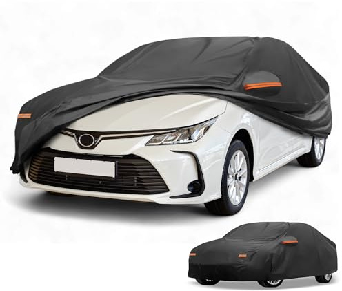 Partuto Funda de Coche Impermeable para Todo Clima Protección Solar y contra la Lluvia Exterior Completa para Toyota Corolla 210D-PU Negro con Franjas Reflectantes