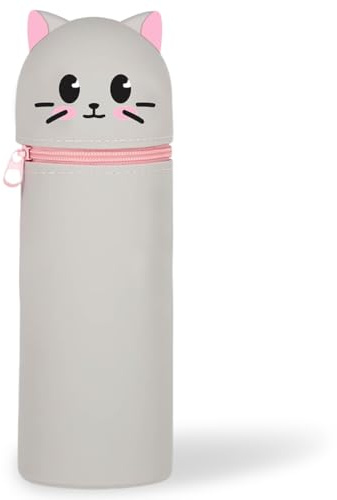 DGTSYAL Trousse Ecole 2 en 1 en Silicone Souple Kawaii, Porte-Plume, Fermeture Eclair en Silicone, Chats Pochette de Stylo, Crayons, Marqueurs, Étui pour Fournitures Scolaires de Grande capacité