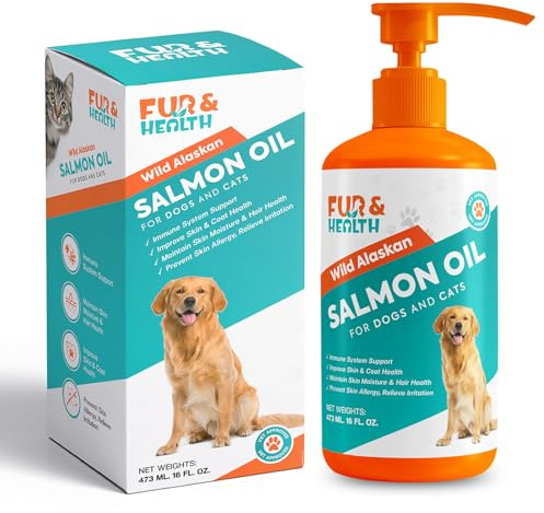 Fur & Health Wild Alaskan Salmon Oil with Omega 3 for Dogs & Cats - Natural Fish Oil Supplement Healthy Skin, Shiny Coat & Joint Support - Pure EPA & DHA Formula for Pet Immune Health 16oz