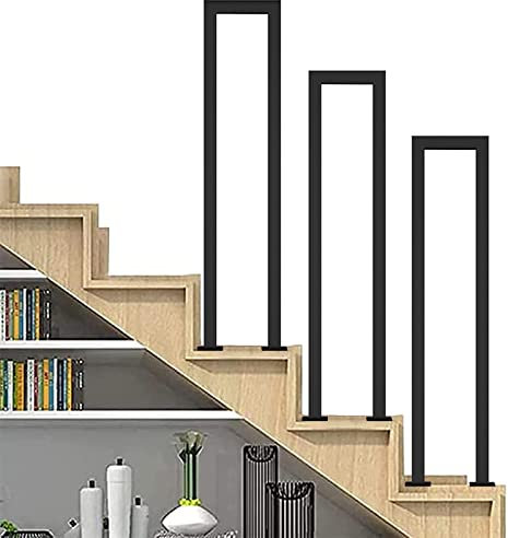MEILISHAOMEI Treppengeländer für Außenstufen, Schwarze Metallhandläufe, Geländerhandlauf für Terrassenbeläge, Gartenveranda, Handlaufpfosten für 1 Stufe (Größe: 3,1 Fuß/95 cm)