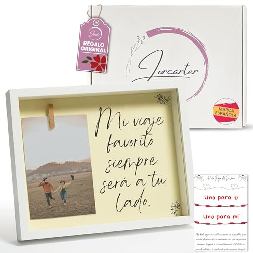 Jorcarter Regalo Original Marco de Fotos con Dedicatoria + 2 Pulseras Rojas 7 Nudos y Tarjeta – Idea Especial para Pareja, Novio, Novia, Aniversario, Cumpleaños, San Valentín o Navidad