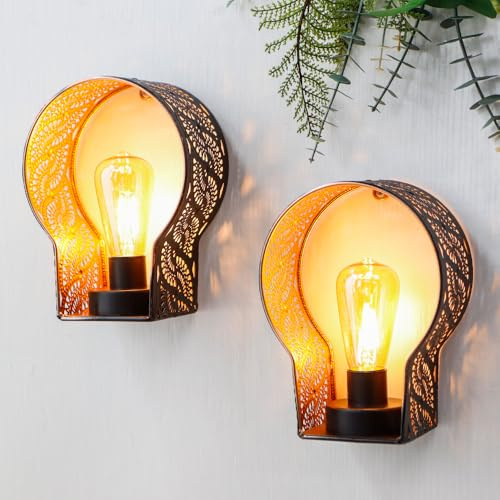 JHY DESIGN Set med 2 batteridrivna lampor, unik trådlös vägglampa, metallbur väggmonterad lampa med 6-timmars timer för hem, vardagsrum, sovrum, kök, hall, trappor