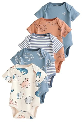 NEXT Bébé garçon Body à manches courtes 100% coton pour bébé, lot de 5 Navy/Tan Brown Safari 9 Mois-12 Mois