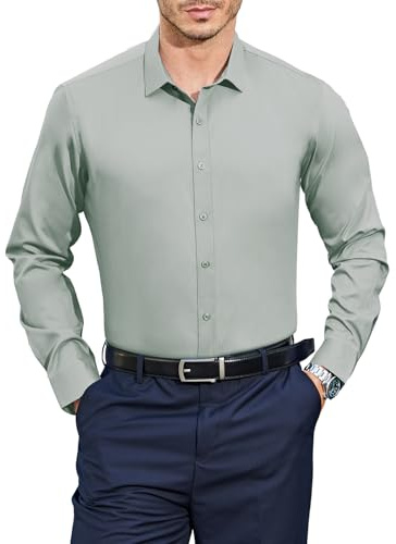 Casey Kevin Camicia Uomo Maniche Lunghe bambù Camicie Business Casual Non Stiro Camicia Uomo Elegante per Ufficio Abito Matrimonio, L