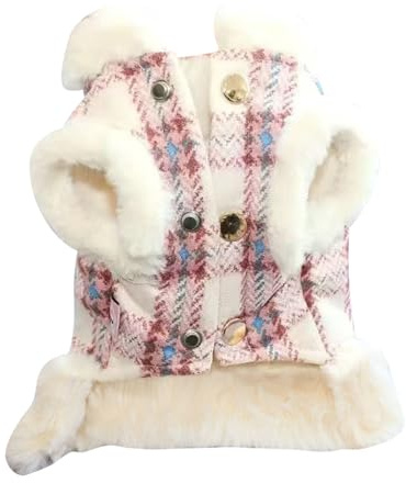 Dog Winter Coats for Small Dogs British Style Fleece Dog Jacket Coat with D-Ring Cute Puppy Clothes Dogs Jumper Soft Warm Fleece Vest Clothing Windproof Cold Weather Pet Chihuahua Apparel (Pink, L)