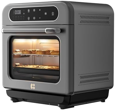CIARRA 8-in-1 Steam Oven Countertop with Air Fryer, 13QT Mini Convection Toaster Oven with Steam, Rapid Steam, Air Fry, Vapor Bake, Steam Clean, Bake, Dried, Ferment, Grey