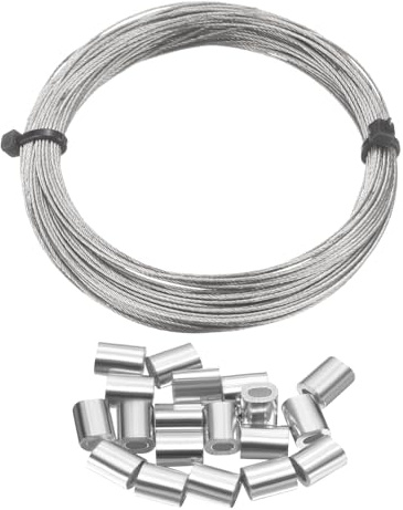 QUARKZMAN Kit De Cable De Acero Inoxidable 304 50 Pies (15M) De Largo 1/48 (0.6mm) Diámetro Núcleo De 7x7 Hebras Con 20 Fundas De Bucle Para Sistema De Barandilla De Cubierta