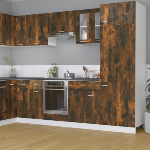 QZZCED Vitrina Colgante Lyon de Roble Ahumado 60x31x60 cm, Armario de Vidrio con Dos Compartimentos y Puertas, Madera de ingeniería Resistente para Almacenamiento de Cocina,