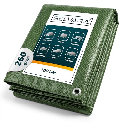 Selvara Bache de Protection Exterieur 260g/m² Impermeable 2 x 3m Vert | Bache Extérieur Top Line 6m² Bâche pour Bois, Piscines, Tente, avec Œillets, Anti-déchirure, Protection UV, Tarp Multiusage