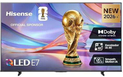 Hisense 55E7S - QLED Smart TV 55 Pulgadas, Hi-QLED Color, Dolby Vision.Atmos, Escalador IA 4K, Smooth Motion IA, Modo Juego Plus, Dolby Vision IQ, HDR10+Adaptive