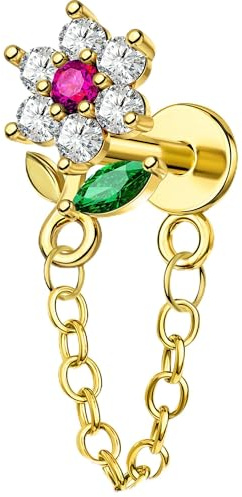 OUFER Body Piercing 16G Chaîne de Fleur Labret Stud en Acier Inoxydable 316L à Enfoncer pour Perçage des Lèvres 6mm Lèvre Helix Tragus pour Perçages Frais en Guérison