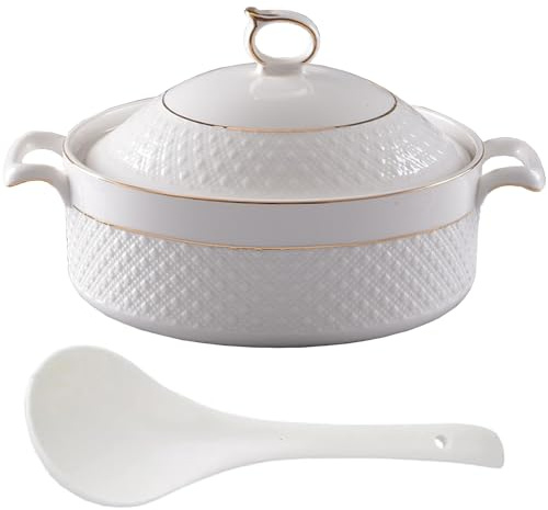 Keramisk gryta, Små kopparkastruller soppterrin med lock 2, l vit rund portion(Gold,1.5L/1.4QT)