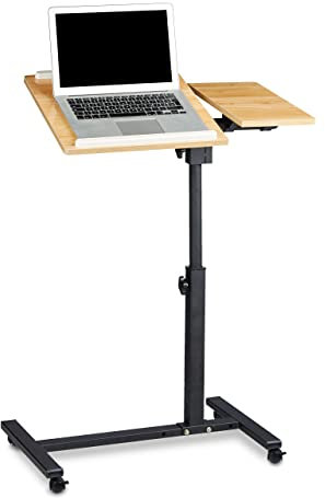 Relaxdays Tavolino da Laptop, Rotelle con Freni, Altezza Regolabile, HLP 95x60x40 cm, 2 Aste Antiscivolo, Giallo