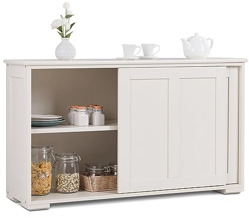 COSTWAY Buffet Cuisine Rangement avec Porte Coulissante, Buffet Bas Salon avec 2 Etagères, Armoire Cuisine pour Salon, Salle à Manger, 106,5 x 33 x 60 cm (Blanc)