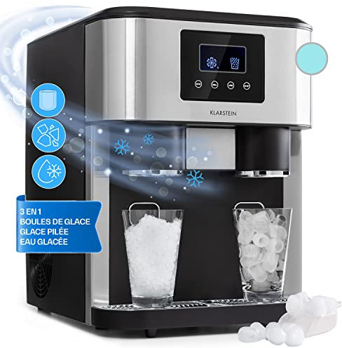 Klarstein Machine a Glacons pour la Maison, Capacité de 1.8L, Fabrique Rapidement Jusqu'à 15kg de Glacons Concassée ou en Balles, Machine à Glaçons, Ice Maker avec Alarme, Machine Facile à Nettoyer