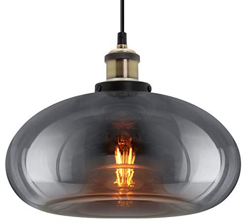 Long Life Lamp Company Modern Vintage Glass Dome Ceiling Pendant Light Shade Grey Antique Holder M0198-F