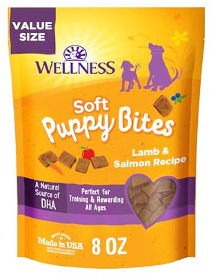 Wellness Soft Puppy Bites Dog Training Treats, Natural, Grain Free, Lamb and Salmon Recipe, 8 oz Bag